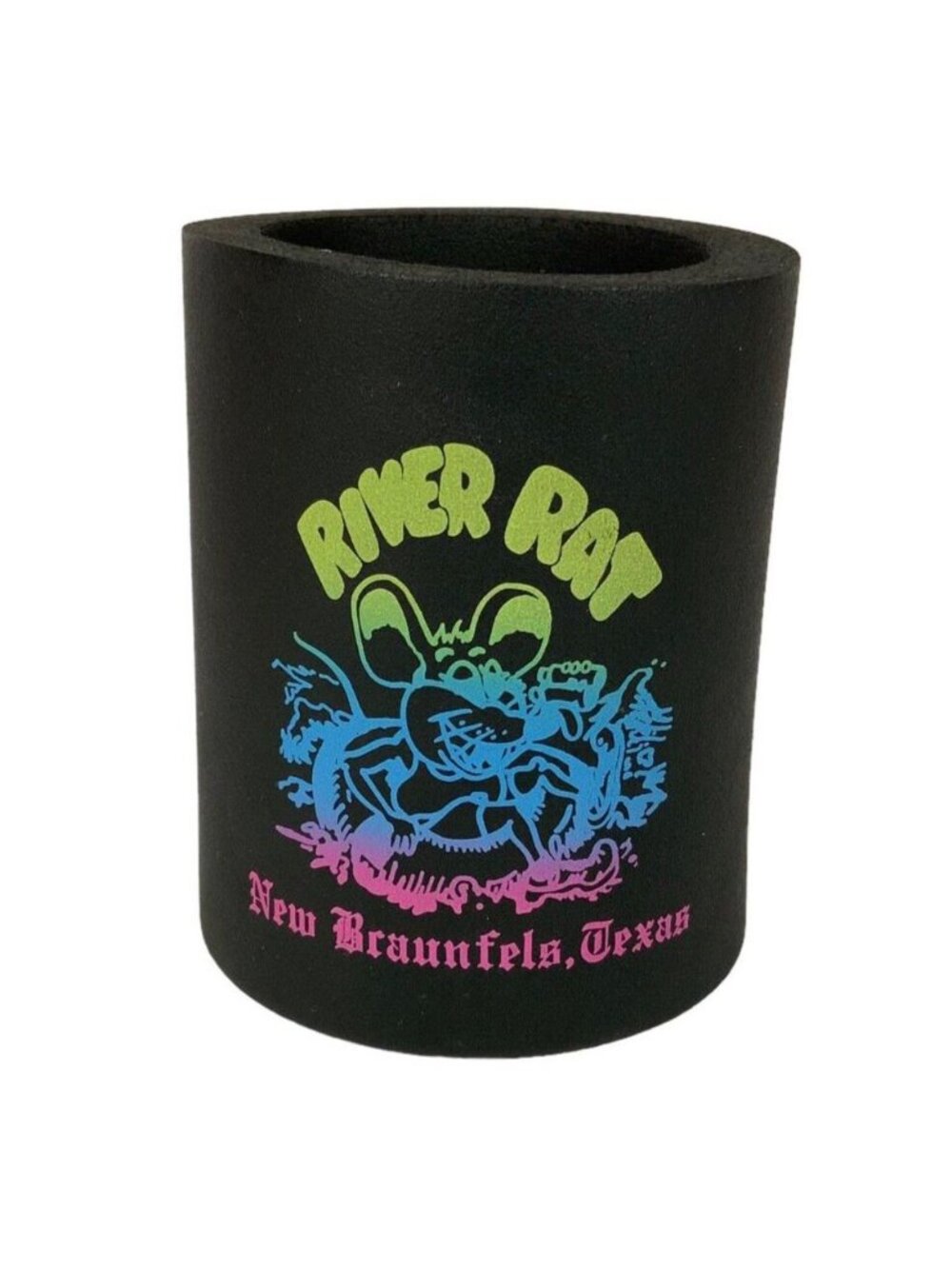 River Rat New Braunfels Texas Foam Drink Holder Can Cooler Black Neon Colors